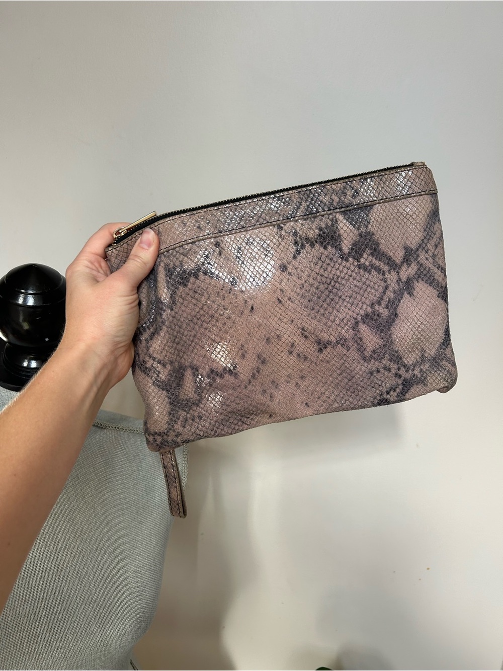 Neutral Pink Snake-Print Wristlet Clutch